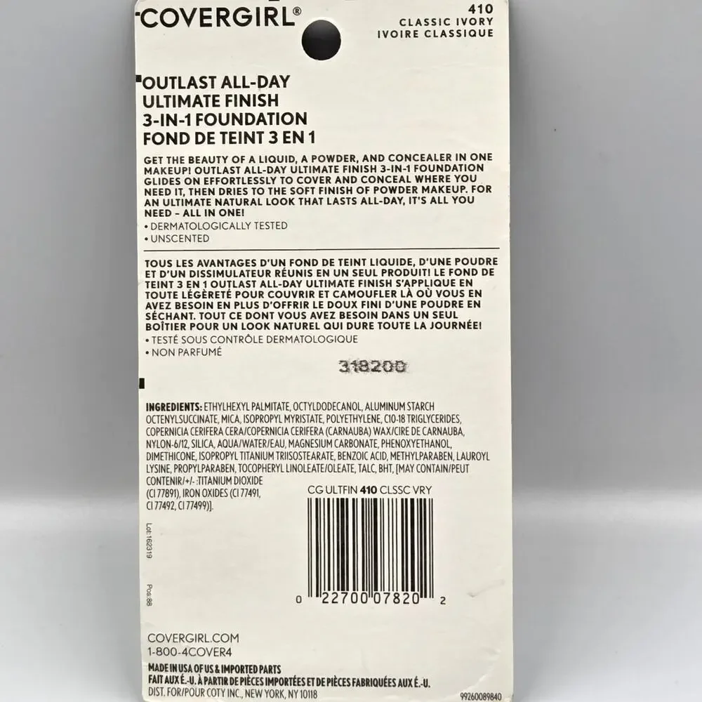 Covergirl Outlast All Day Ultimate Finish 3-n-1 Foundation #410 Classic Ivory